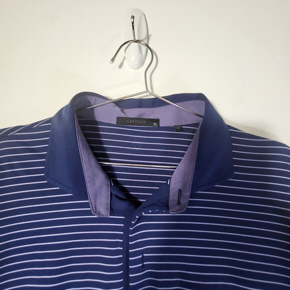 Men's Greyson Polo Golf Shirt Baltusrol Club Embroidered XLarge Blue Striped - Picture 3 of 7